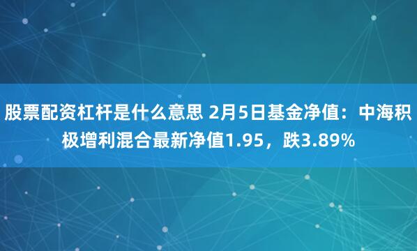 股票配资杠杆是什么意思 2月5日基金净值：中海积极增利混合最新净值1.95，跌3.89%